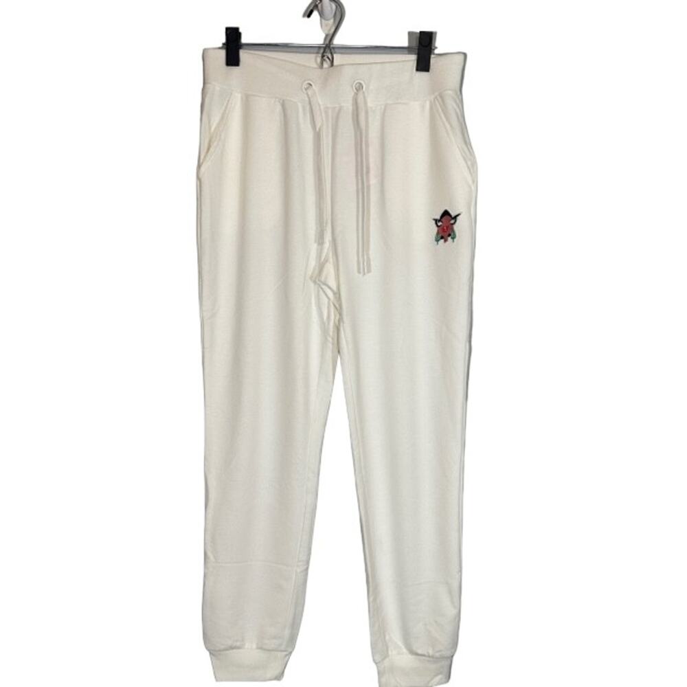 Badgley Mischka Women’s White French Terry Joggers Face Logo Artwork Size Med